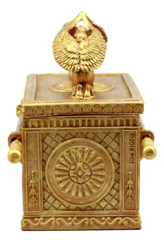 Ebros Matte Gold Ark Of Covenant Model W/ Contents Decor Figurine Jewelry Box