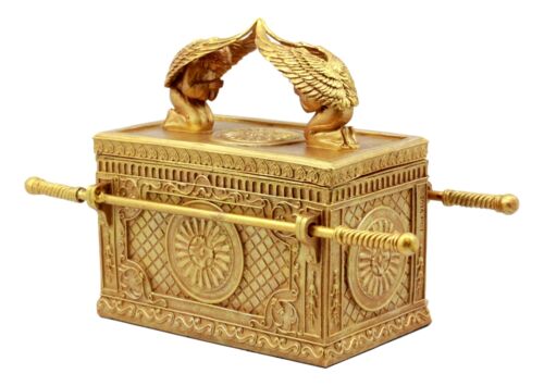 Ebros Matte Gold Ark Of Covenant Model W/ Contents Decor Figurine Jewelry Box
