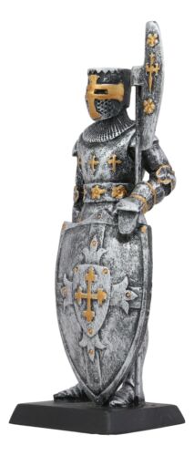 Ebros Medieval Crusader Knight With Bardiche Pole Axe And Large Shield Figurine 5"H