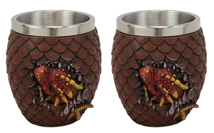Ebros Medieval Khaleesi's Dragon Colorful Scale Egg With Hatching Wyrmling Small Drink Cup 3.75" High Fantasy GOT Themed Dungeons And Dragons Drinking Party Prop Cups (Set of 2 Red)