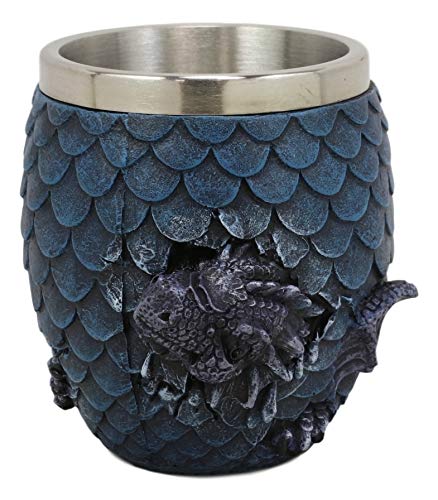 Ebros Medieval Khaleesi's Elemental Dragon Colorful Scale Egg With Hatching Wyrmling Small Coffee Tea Mug Cup 3.75" High Fantasy GOT Themed Dungeons And Dragons Drinking Cups (Set Of 2 Red And Blue)