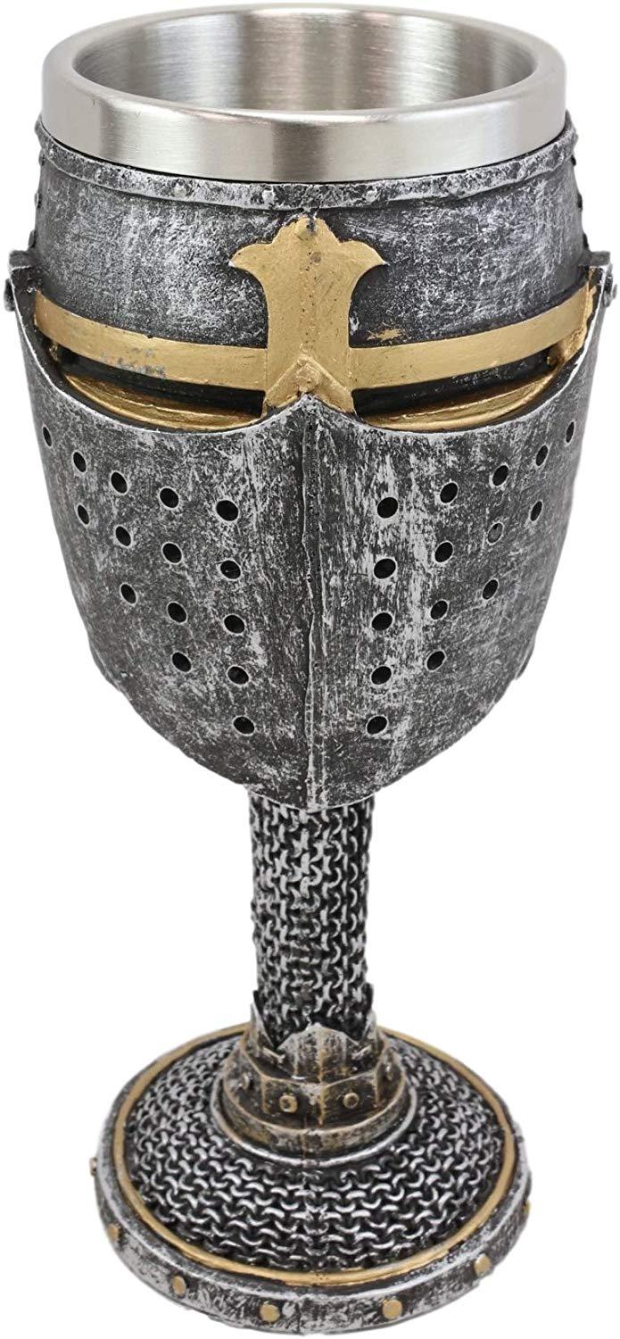 Ebros Medieval Knight Of The Cross Suit Of Armor Helm 7"H Wine Goblet Chalice