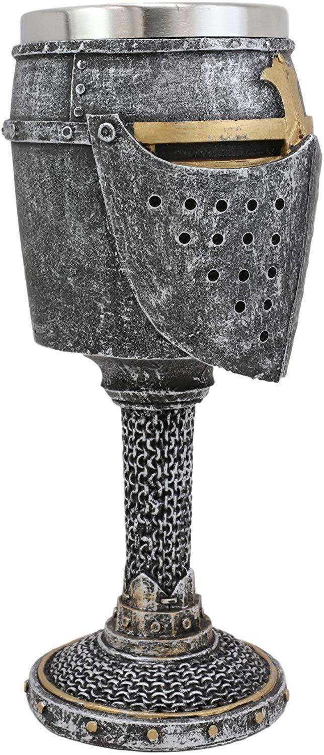 Ebros Medieval Knight Of The Cross Suit Of Armor Helm 7"H Wine Goblet Chalice