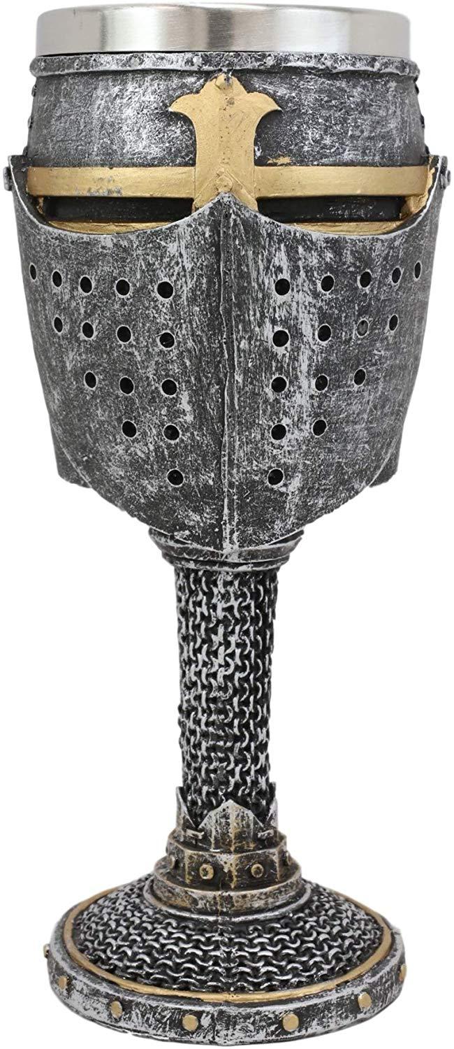 Ebros Medieval Knight Of The Cross Suit Of Armor Helm 7"H Wine Goblet Chalice