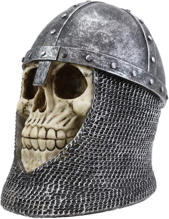 Ebros Medieval Knight Skull With Helmet And Head Coif Statue 6" Long Figurine