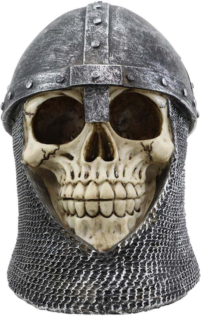 Ebros Medieval Knight Skull With Helmet And Head Coif Statue 6" Long Figurine