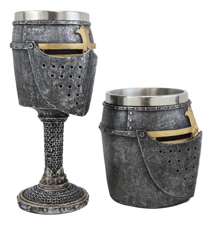 Ebros Medieval Knight Suit Of Armor Helm Drinkware Set Of 2 Wine Goblet And Mug