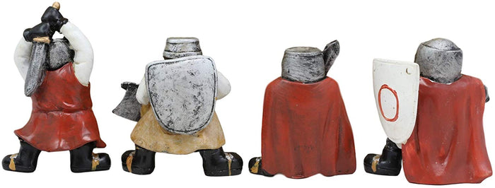Ebros Medieval Knights Crusaders With Swords Axe & Shield Figurine Set Of 4