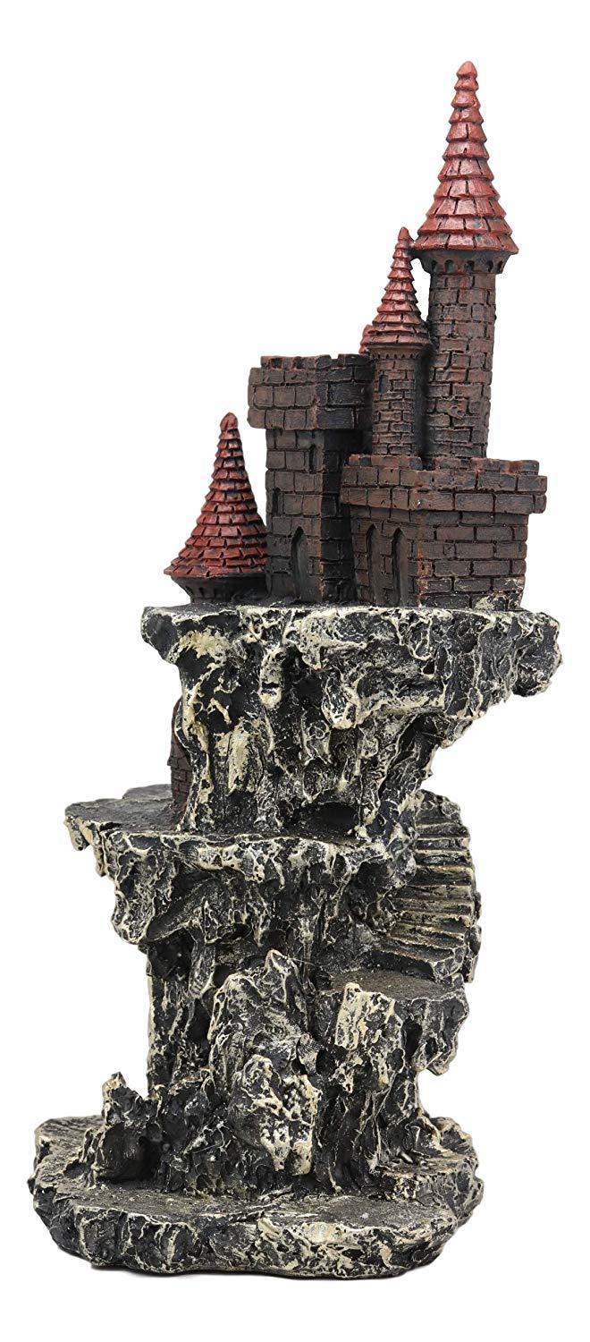 Ebros Medieval Renaissance Castle Tower Fortress By Rocky Cliff Display Stand Statue With Color Changing LED Night Light 13.25" Tall For Miniature Dragons Decorative Figurine