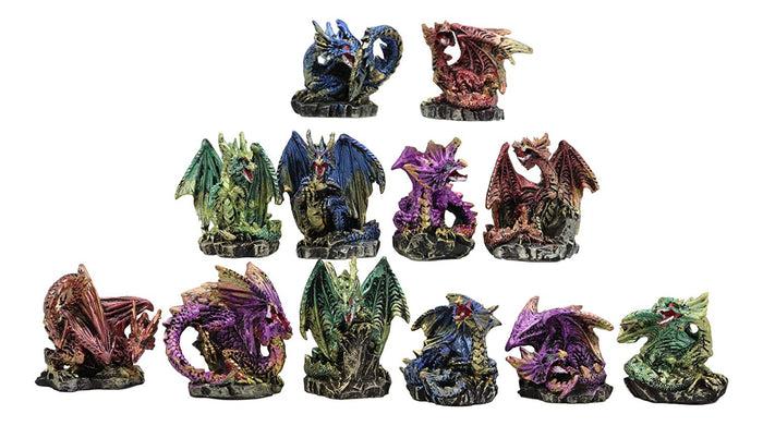 Ebros Medieval Renaissance Set Of 12 Miniature Dragon In Different Poses Fantasy Dungeons And Dragons Mini Scale 2" Tall Decorative Sculptures