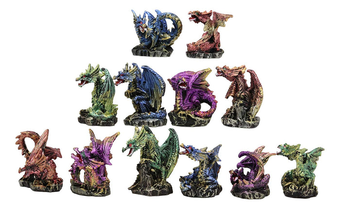 Ebros Medieval Renaissance Set Of 12 Miniature Dragon In Different Poses Fantasy Dungeons And Dragons Mini Scale 2" Tall Decorative Sculptures