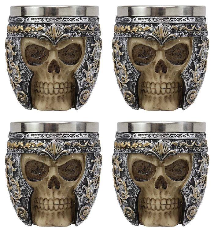 Ebros Medieval Roman Centurion Knight Skull With Helmet Tea Coffee Cup Mug Set of 4