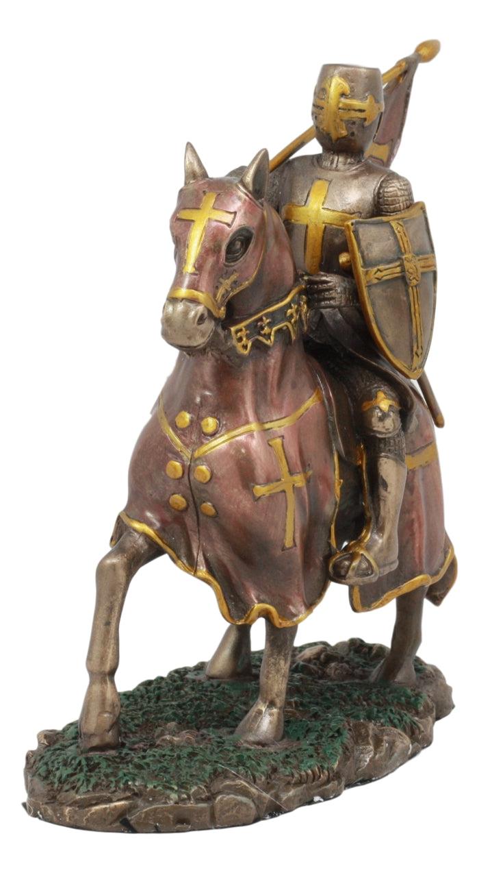 Ebros Medieval Suit Of Armor Crusader Knight With Rally Flag On Cavalry Horse Statue 6.75" Long Renaissance Knighthood Collectible Decor Figurine As Gifts For Men Boys Old World Kingdom Decore