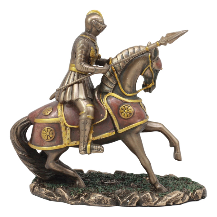 Ebros Medieval Suit Of Armor French Knight With Spear Charging On Cavalry Horse Statue 7.25" Long Renaissance Knighthood Collectible Decor Figurine