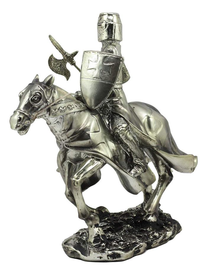Ebros Medieval Suit Of Armor Knight With Poleaxe On Cavalry Horse Statue 9" Long Medieval Warfare Heavy Cavalry Champion With Pollaxe Decorative Figurine