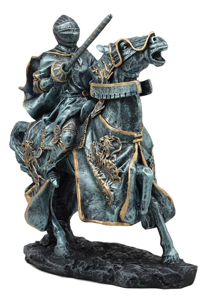 Ebros Medieval Tournament Jousting Suit Of Armor Knight Charging On Cavalry Horse Statue 11" Tall Renaissance Knighthood Collectible Decor