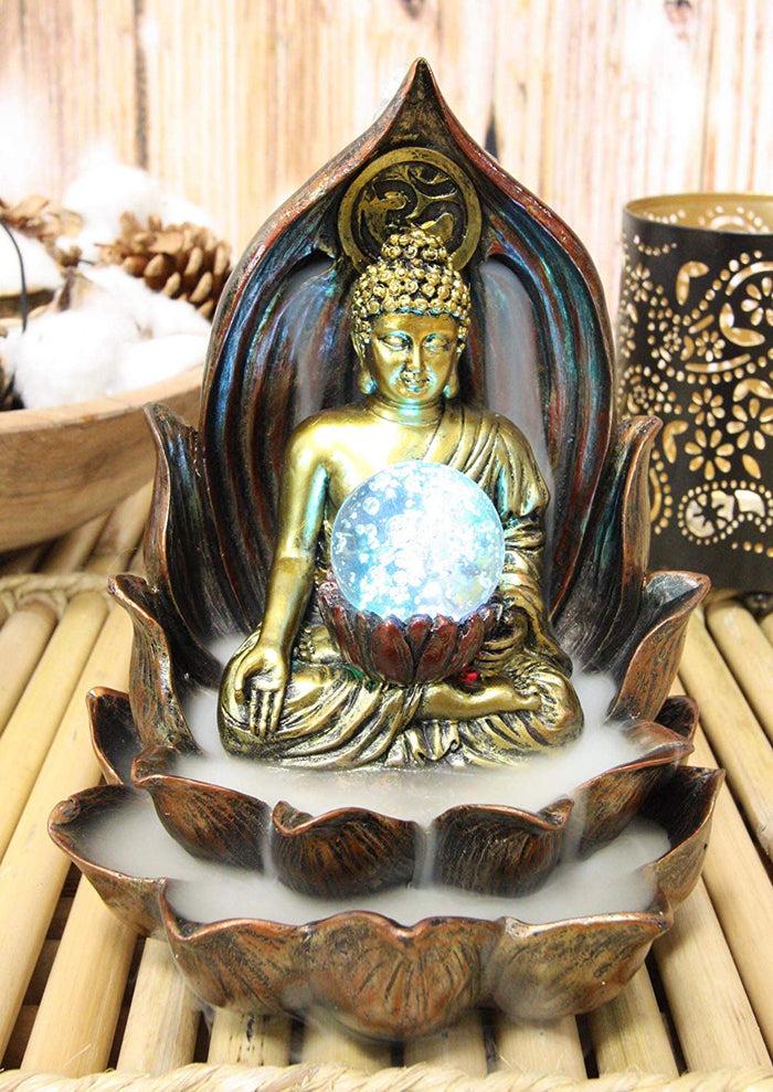 Ebros Meditating Buddha Amitabha Backflow Incense Burner With LED Globe Light