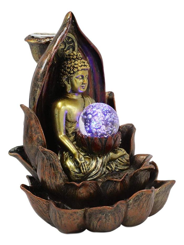 Ebros Meditating Buddha Amitabha Backflow Incense Burner With LED Globe Light