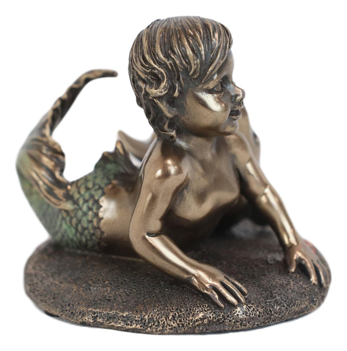Ebros Merbaby Dolphin Figurine 3.75" L Small Mermaid Baby Playing With Dolphin