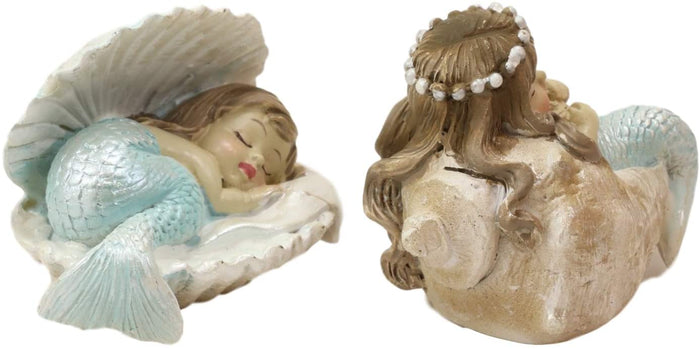 Ebros Mergirls With Blue Tail Mermaid Babies In Conch Shells Small Mini Set Of 2