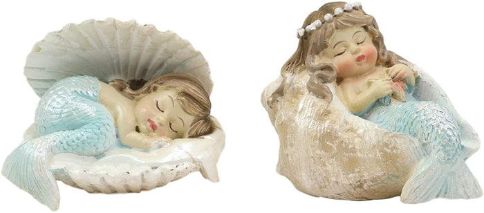 Ebros Mergirls With Blue Tail Mermaid Babies In Conch Shells Small Mini Set Of 2