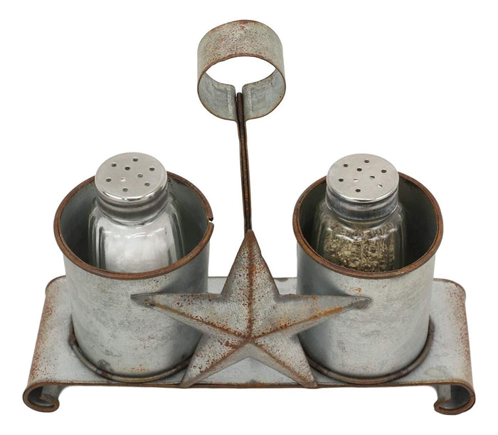 Ebros Metal Rustic Farm Milk Caddy With Cowboy Star Salt And Pepper Shakers Set