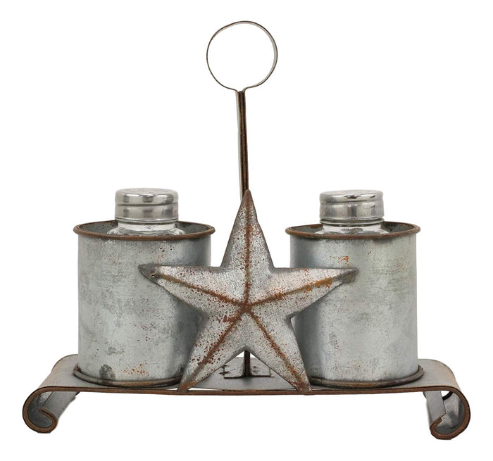 Ebros Metal Rustic Farm Milk Caddy With Cowboy Star Salt And Pepper Shakers Set