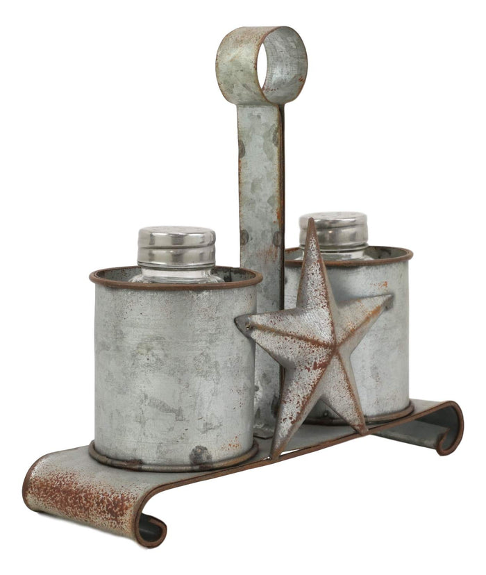 Ebros Metal Rustic Farm Milk Caddy With Cowboy Star Salt And Pepper Shakers Set