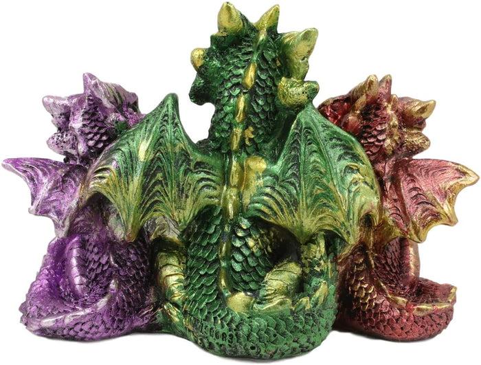 Ebros Metallic Three Bookworms Baby Dragons Reading Wyrmlings Figurine 3.25"H