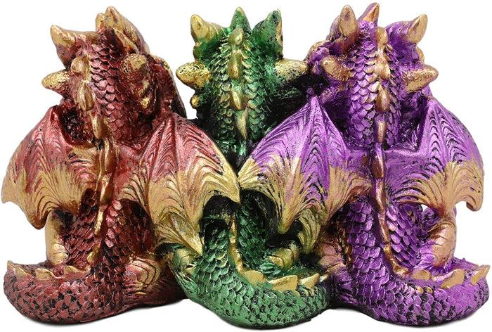 Ebros Metallic Three Wise Baby Dragon Set See Hear Speak No Evil Statue 3.5"H
