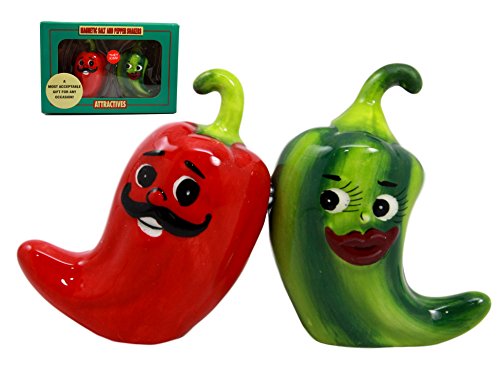Ebros Mexican Jalapeno Chili Peppers Magnetic Ceramic Salt Pepper Shakers Set