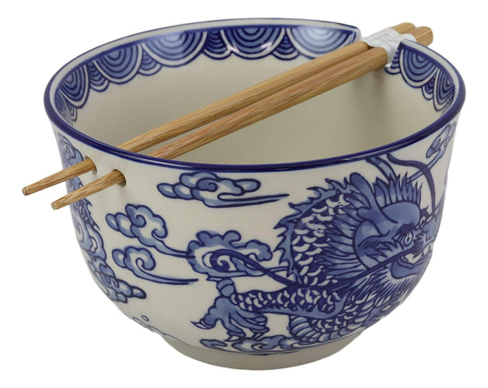 Ebros Ming Dragon Ramen Soup Bowl With Built In Chopsticks Rest & Chopstick