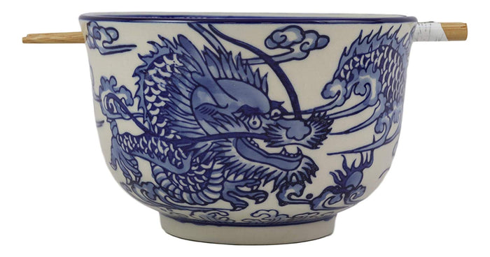 Ebros Ming Dragon Ramen Soup Bowl With Built In Chopsticks Rest & Chopstick