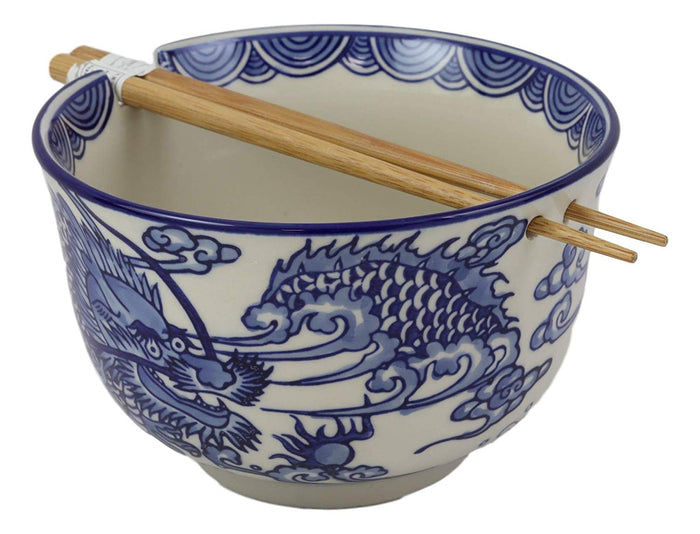 Ebros Ming Dragon Ramen Soup Bowl With Built In Chopsticks Rest & Chopstick