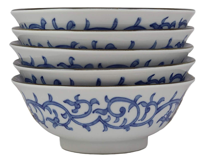 Ebros Ming Style Floral Vines Ceramic Bowls Pack Of 5 Made In Japan 32oz 8"Dia