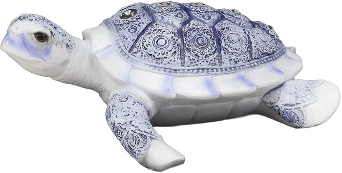 Ebros Ming Style Terracotta Blue And White Feng Shui Celestial Sea Turtle Statue With Crystals 7.5" Wide