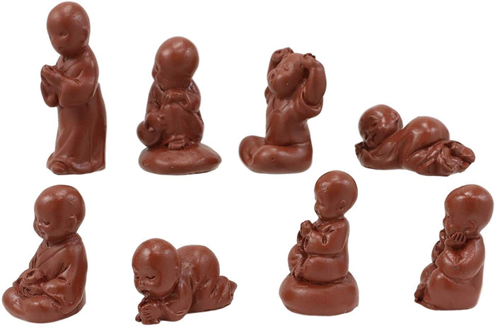 Ebros Mini Hotei Jizo Buddha Monks In Multiple Poses Miniature Figurine Set Of 8