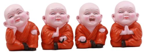 Ebros Mini Hotei Joyful Buddha Figurine Set Of 4 Shaolin Kung Fu Happy Buddhist Monks