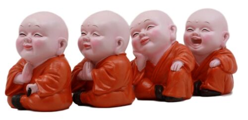 Ebros Mini Hotei Joyful Buddha Figurine Set Of 4 Shaolin Kung Fu Happy Buddhist Monks