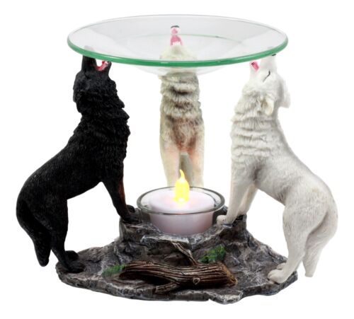 Ebros Moonlight Colorful Three Howling Wolves Oil Warmer Figurine Wax Tart Burner