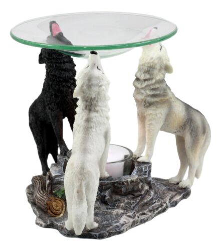 Ebros Moonlight Colorful Three Howling Wolves Oil Warmer Figurine Wax Tart Burner