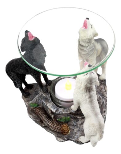 Ebros Moonlight Colorful Three Howling Wolves Oil Warmer Figurine Wax Tart Burner