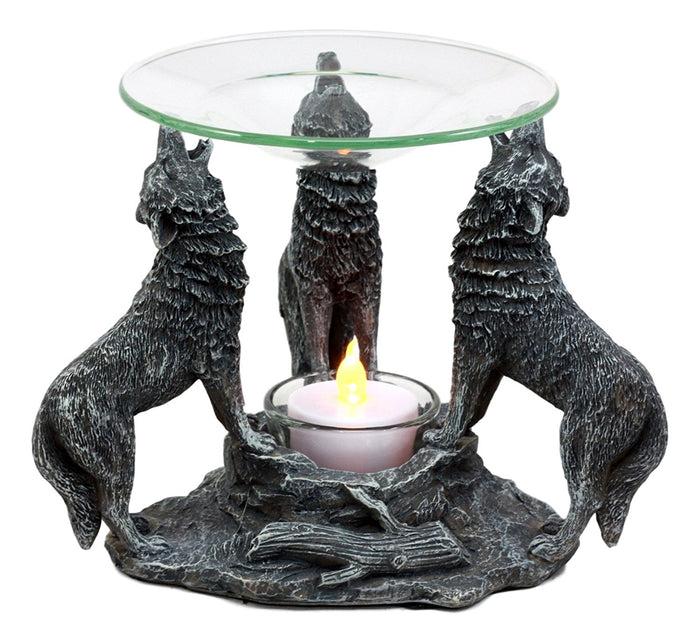 Ebros Moonlight Three Howling Wolves Oil Warmer Or Wax Tart Burner Diffuser