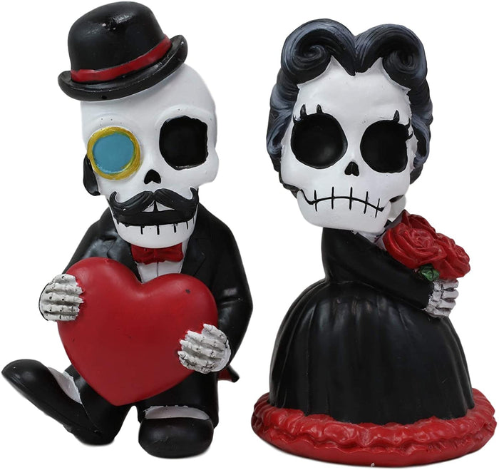 Ebros Mr And Mrs Poe Gothic Romantic Skeleton Couple With Big Red Heart SET OF 2