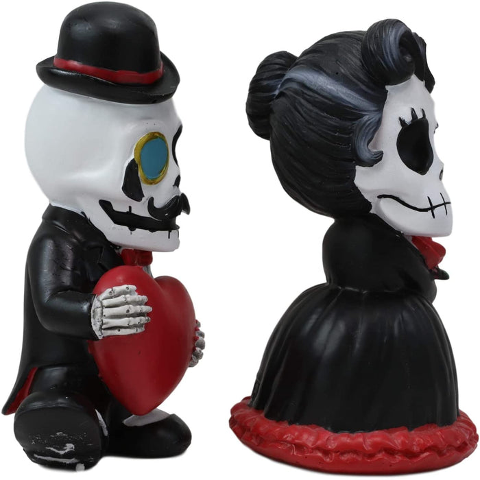 Ebros Mr And Mrs Poe Gothic Romantic Skeleton Couple With Big Red Heart SET OF 2