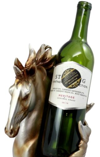 Ebros Mystical Glade Silver Unicorn Bust Wine Holder Resin Figurine Bottle Caddy Decor