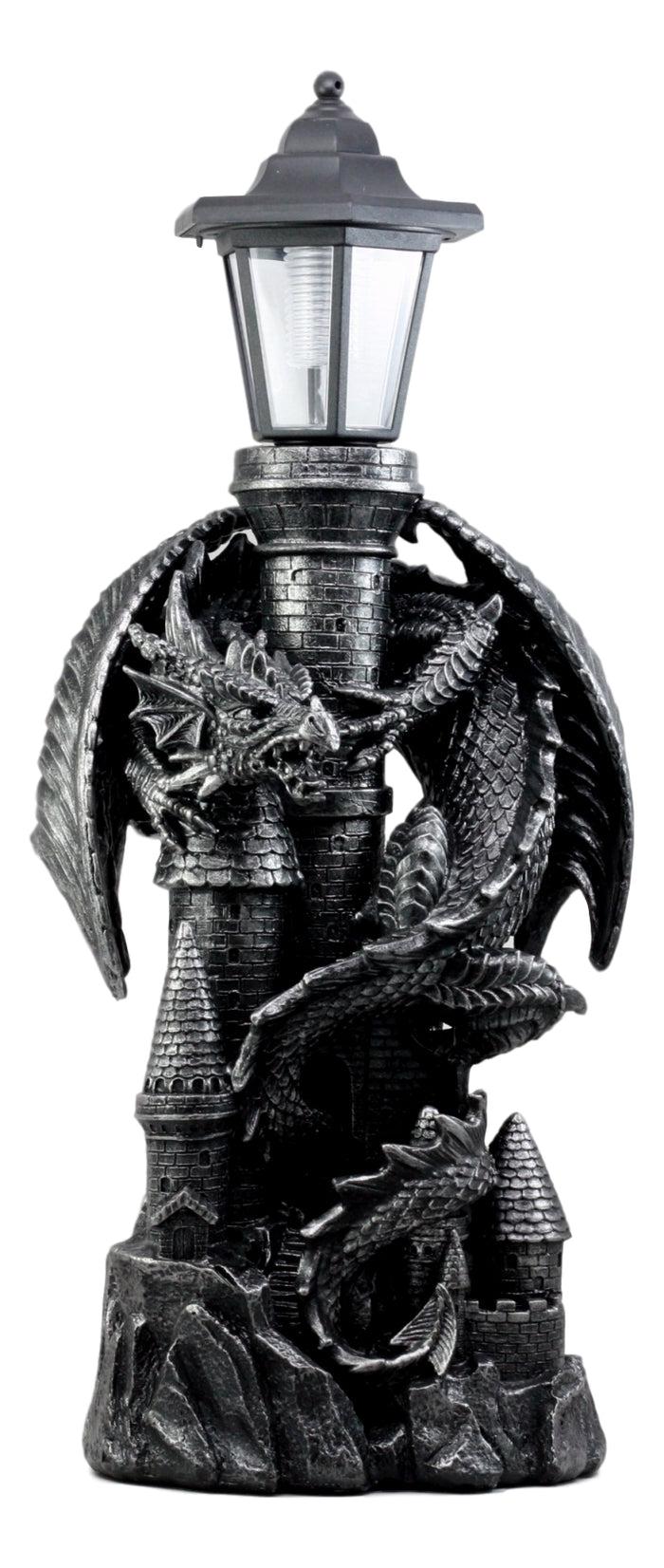 Ebros Mystical Rocky Top Castle Dungeon Guardian Dragon Solar LED Light Lantern Statue