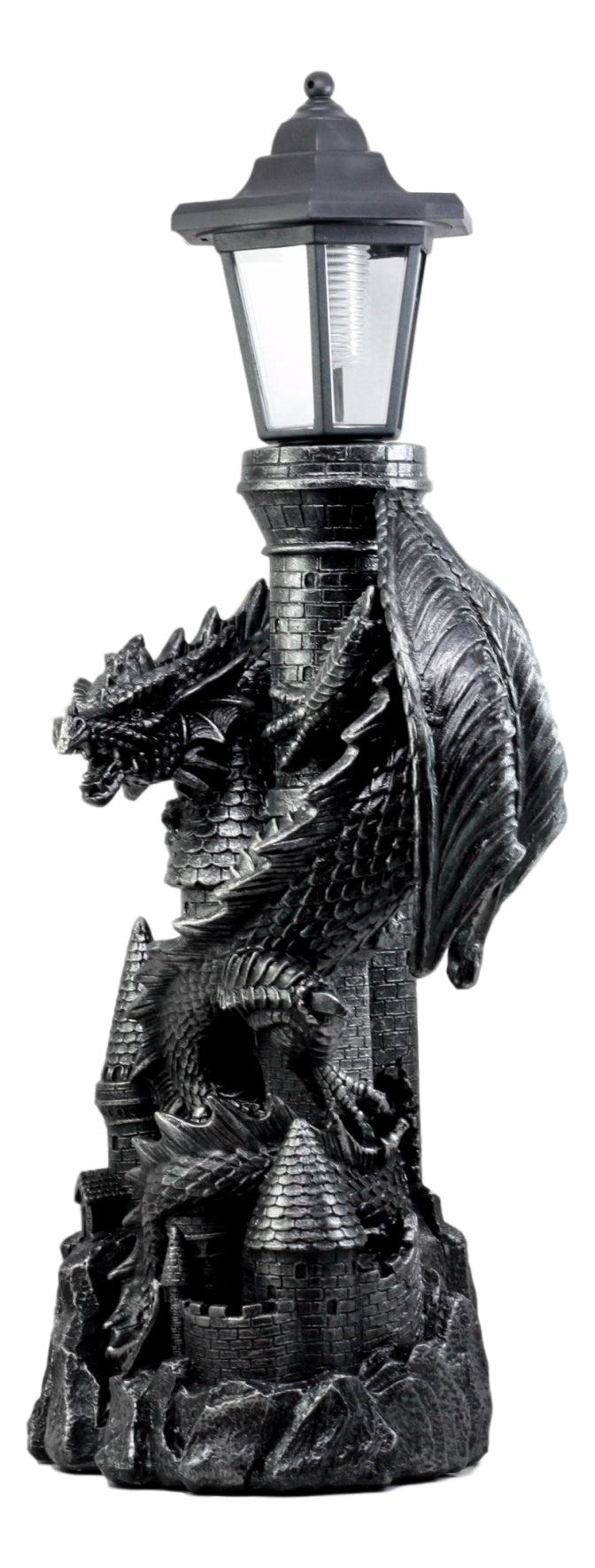 Ebros Mystical Rocky Top Castle Dungeon Guardian Dragon Solar LED Light Lantern Statue