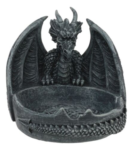 Ebros Mythical Guardian Dragon With Celtic Knotwork Round Cigarette Ashtray Statue 5.5" Wide Faux Stone Resin Legend Of The Swords Dragon Sculpture