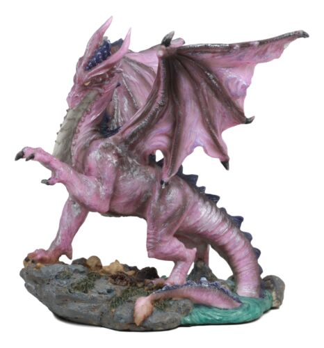 Ebros Myths And Legends Twilight Pink River Dragon Statue Medieval Renaissance Serpentine Draco Fireball Breathing Creature Decor Figurine